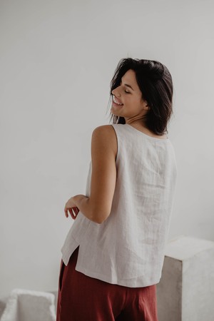 Classical linen top COLETTE in Cream from AmourLinen