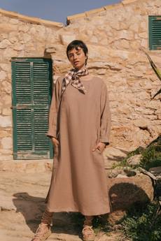 Amalia long-length linen dress in Rosy Brown via AmourLinen