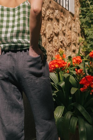 Barbora straight linen pants L Charcoal from AmourLinen