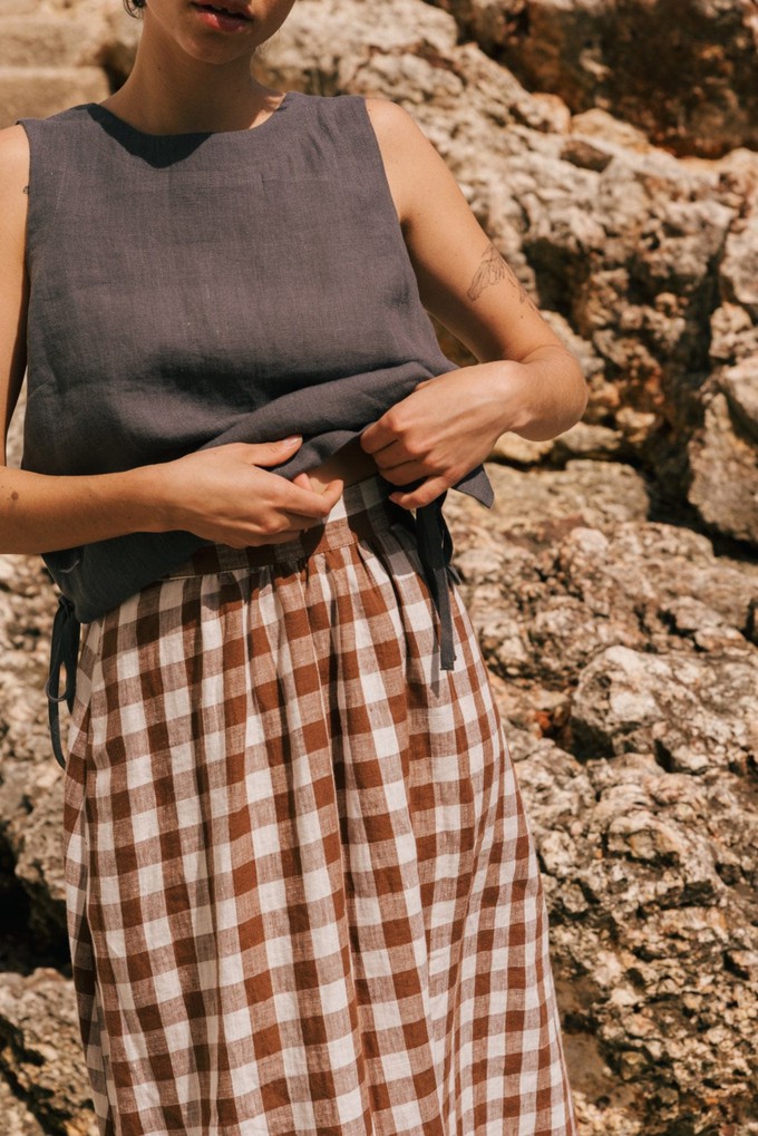 MONA long linen skirt in Mocha Gingham from AmourLinen