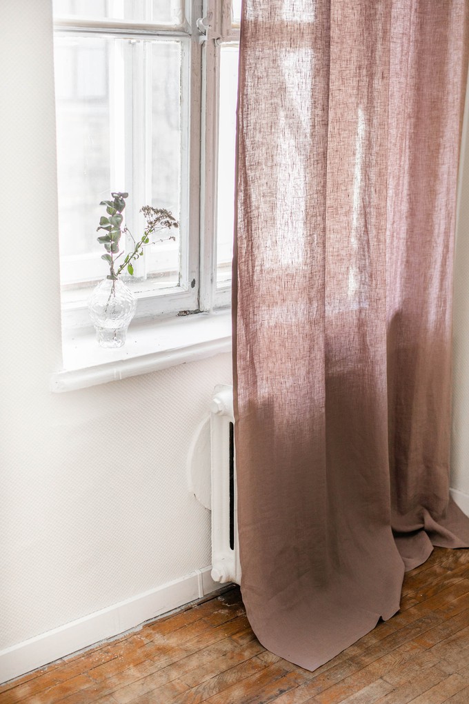 Tie top linen curtain in Rosy Brown from AmourLinen