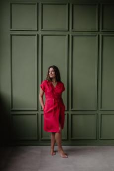 Linen wrap dress OLIVIA in Viva Magenta via AmourLinen