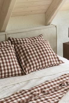 Linen pillowcase in Mocha Gingham via AmourLinen