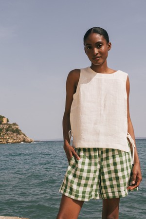 Linen shorts MIA in Green Gingham from AmourLinen