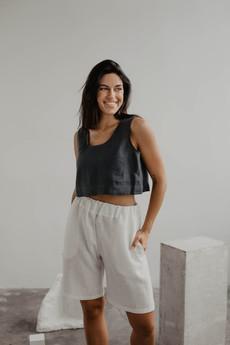 Mini linen crop top PIPPA in Charcoal via AmourLinen