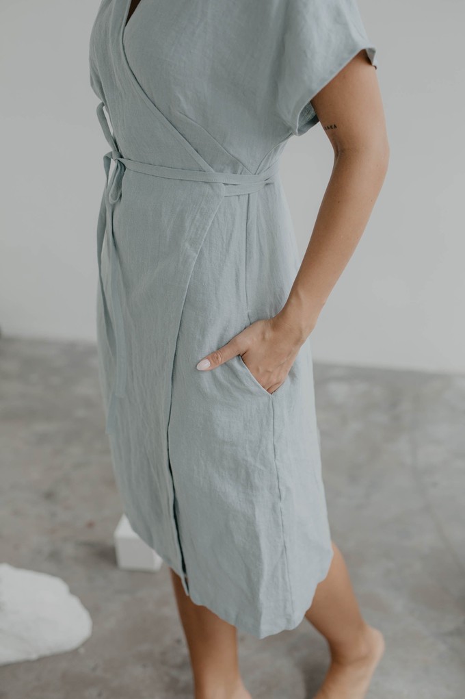 Linen wrap dress OLIVIA in Sage Green from AmourLinen