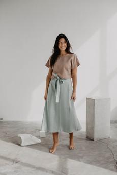 Linen wrap skirt IRIS in Sage Green via AmourLinen