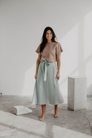 Linen wrap skirt IRIS in Sage Green from AmourLinen