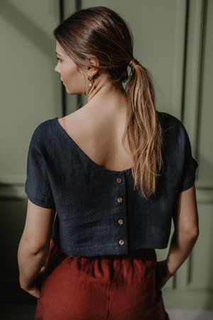 Linen crop top with buttons LISA in Charcoal | sale from AmourLinen