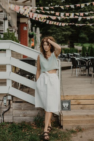 Bergen mid-length linen skirt in Cream from AmourLinen