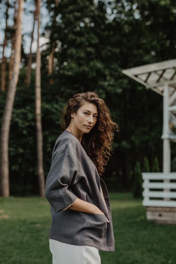 Linen oversized jacket Kyiv S Charcoal from AmourLinen