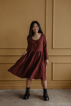 Lapland mid-length linen dress XL Terracotta via AmourLinen