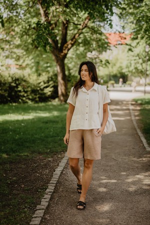 Long linen shorts MATILDA in Rosy Brown from AmourLinen