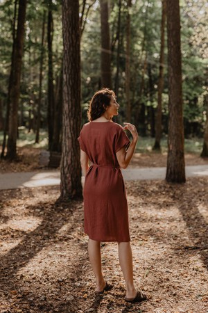 Linen wrap dress ROME in Terracotta from AmourLinen