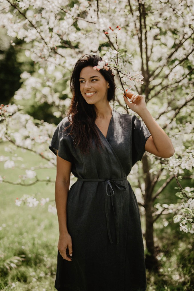 Linen wrap dress OLIVIA in Charcoal from AmourLinen