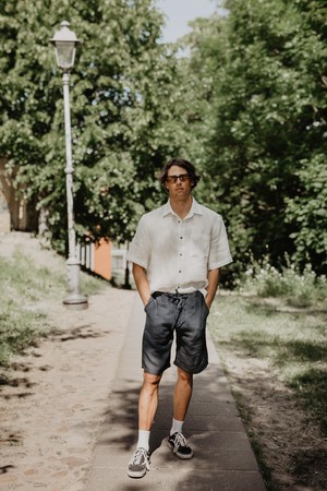 Classic linen shorts HERMES XXL Charcoal from AmourLinen