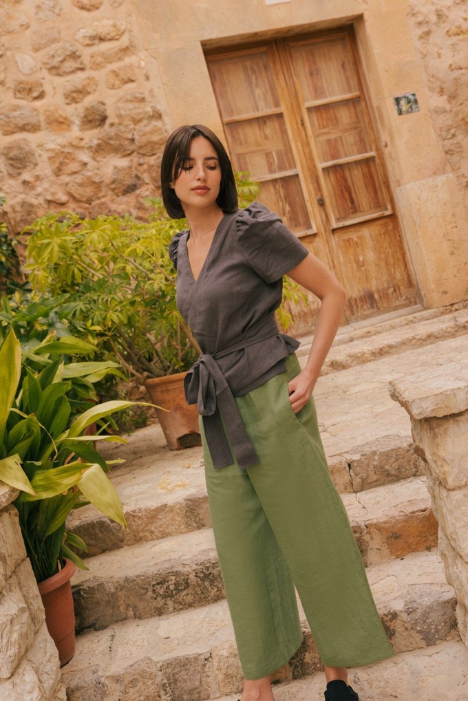 Elisa wrap linen top in Sage Green | sale from AmourLinen