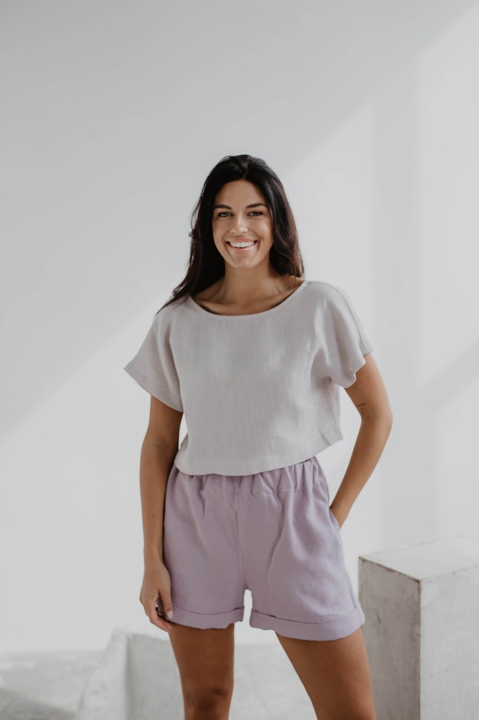 Linen crop top with buttons LISA in Dusty Rose | sale from AmourLinen