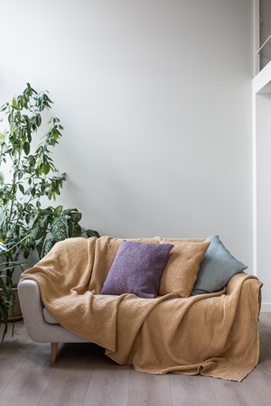 Linen waffle blanket in Mustard from AmourLinen