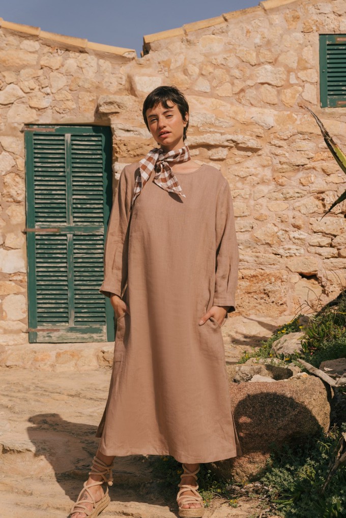 Amalia long-length linen dress XXL Rosy Brown from AmourLinen