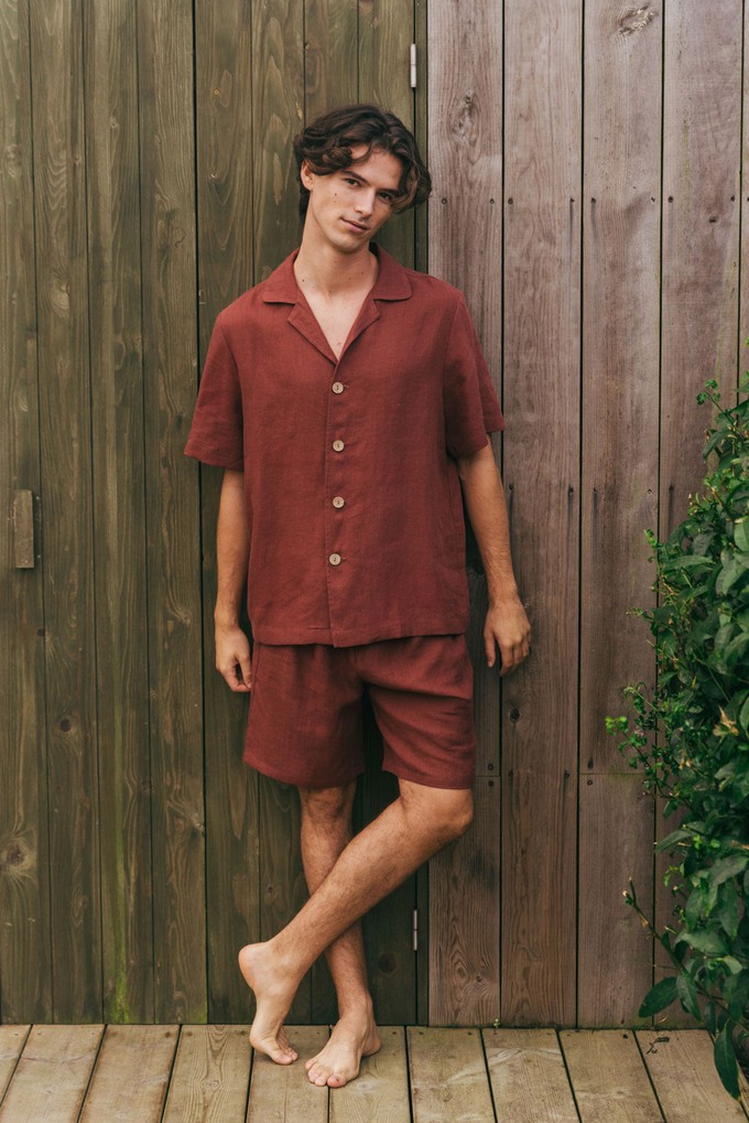 Linen loungewear shorts set ASPEN in Terracotta from AmourLinen