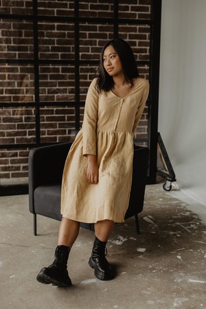 Lapland mid-length linen dress in Mustard from AmourLinen