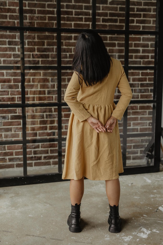 Lapland mid-length linen dress in Mustard from AmourLinen