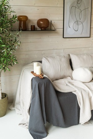 Linen waffle blanket in Cream from AmourLinen