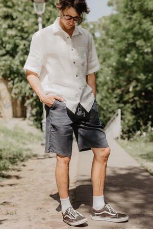 Classic linen shorts HERMES XXL Charcoal from AmourLinen