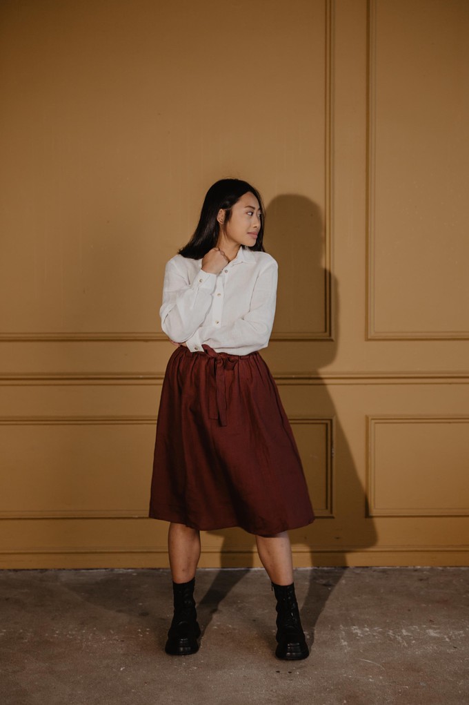 BERGEN mid-length linen skirt in Terracotta from AmourLinen