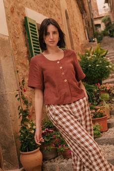 Maeve button linen top XL Terracotta via AmourLinen