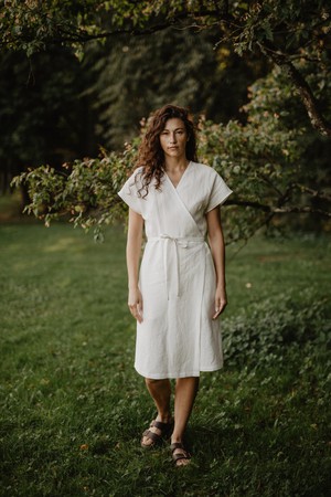 Linen wrap dress OLIVIA Size 1 Striped from AmourLinen