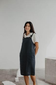 Linen apron dress JADE in Charcoal via AmourLinen