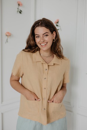 Linen summer shirt SCARLETT in Mustard from AmourLinen