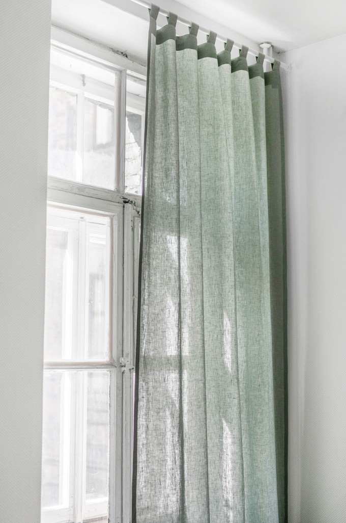 Tab top linen curtain - 53x64" / 135x163cm / Sage Green from AmourLinen