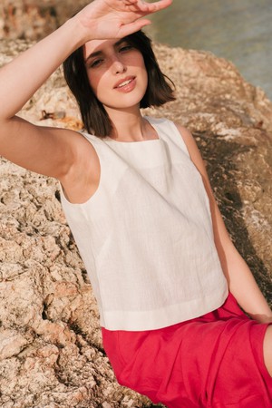 Lucia classic sleeveless linen top XS White from AmourLinen