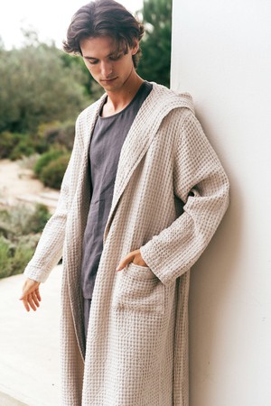 Men's waffle linen bathrobe from AmourLinen