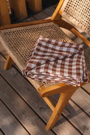 Linen flat sheet in Mocha Gingham from AmourLinen