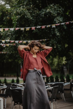 Linen oversized jacket KYIV in Terracotta from AmourLinen