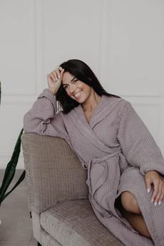 Waffle linen bathrobe Snuggle - Rosy Brown / Size 1 via AmourLinen