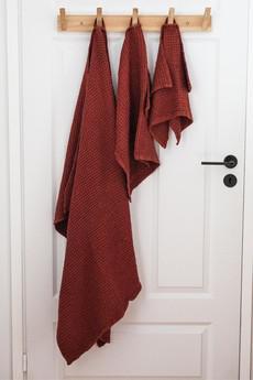 Linen waffle towel set in Terracotta (3 pcs) via AmourLinen