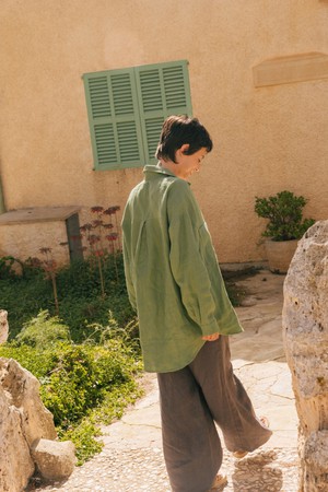 Molly oversized collar linen shirt S Matcha Green from AmourLinen