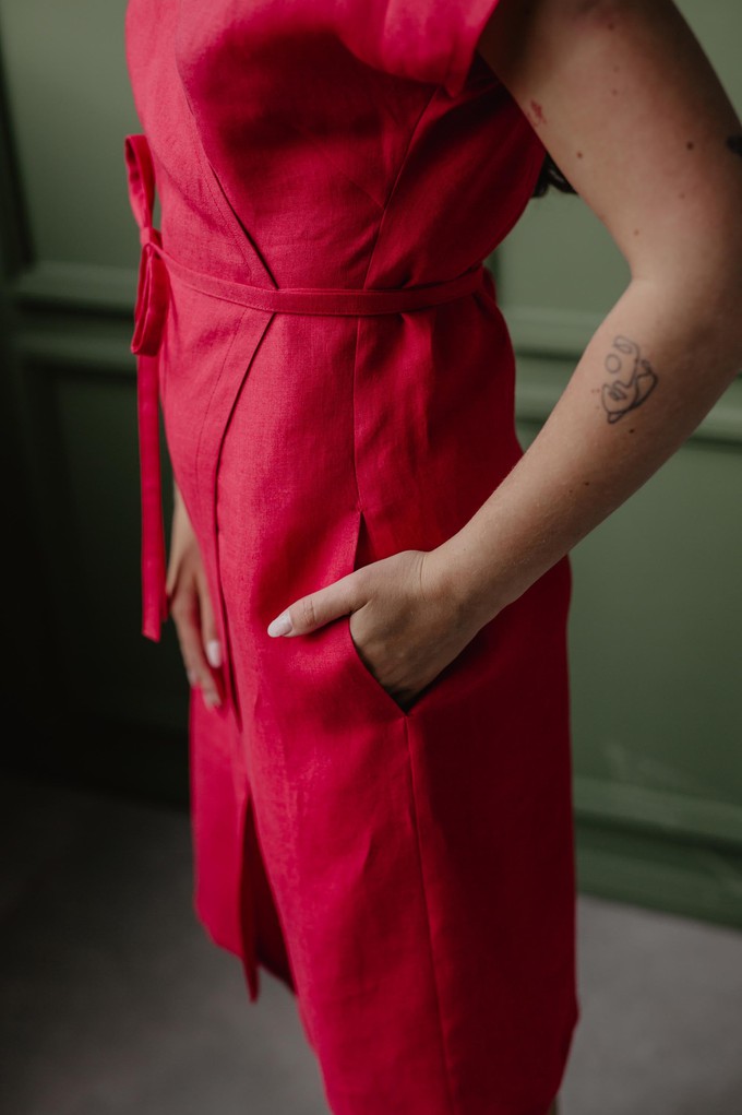 Linen wrap dress OLIVIA S Viva Magenta from AmourLinen