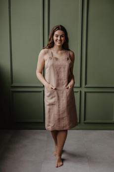 Linen apron dress JADE in Rosy Brown via AmourLinen