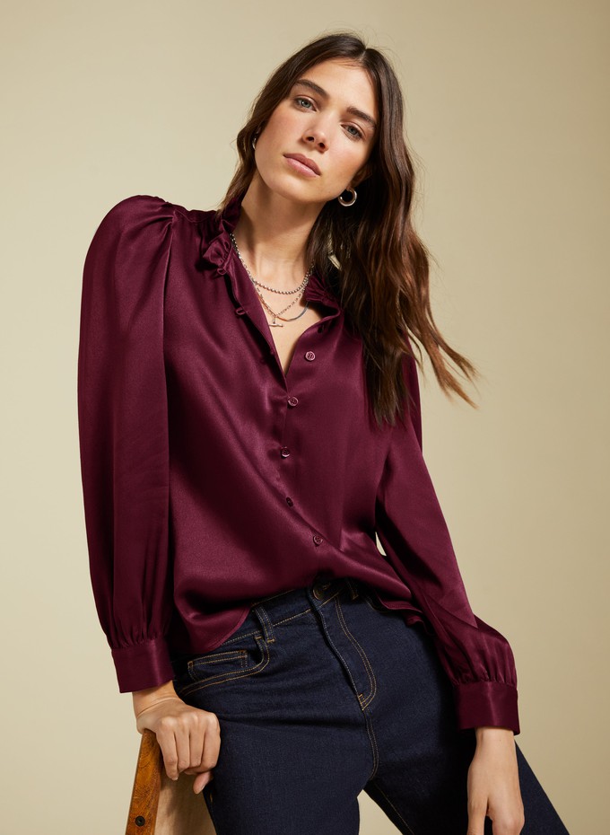 Evelyn Satin Frill Neck Blouse from Baukjen