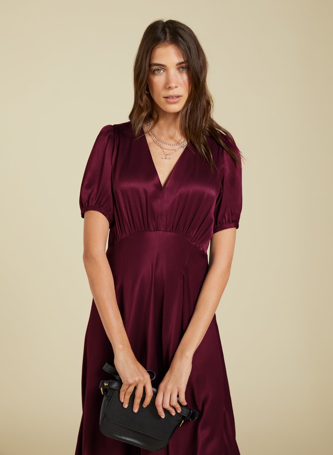 Cathy Satin V-Neck Midi Dress from Baukjen