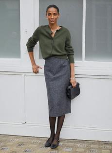 Eliza Wool Blend Tailored Pencil Skirt via Baukjen