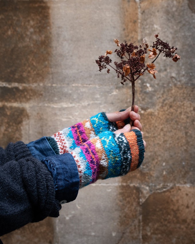 Fair Isle Fingerless Knitted Mittens from BIBICO