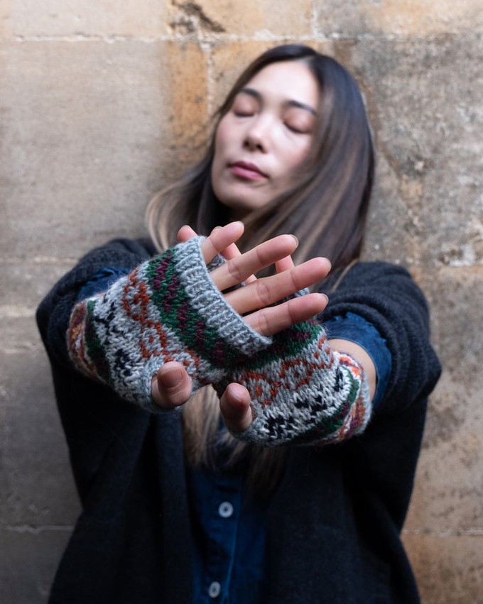 Fair Isle Fingerless Knitted Mittens from BIBICO