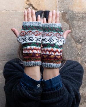 Fair Isle Fingerless Knitted Mittens from BIBICO